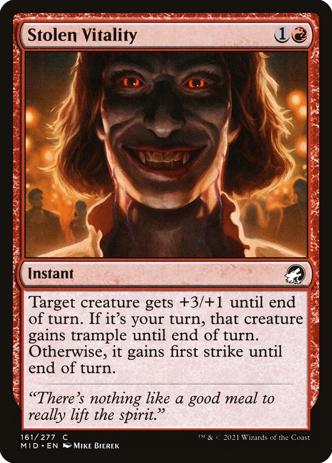 This Is An Image Of The Magic The Gathering Card Stolen Vitality From The Set Innistrad: Midnight Hunt - Designed By Artist Mike Bierek