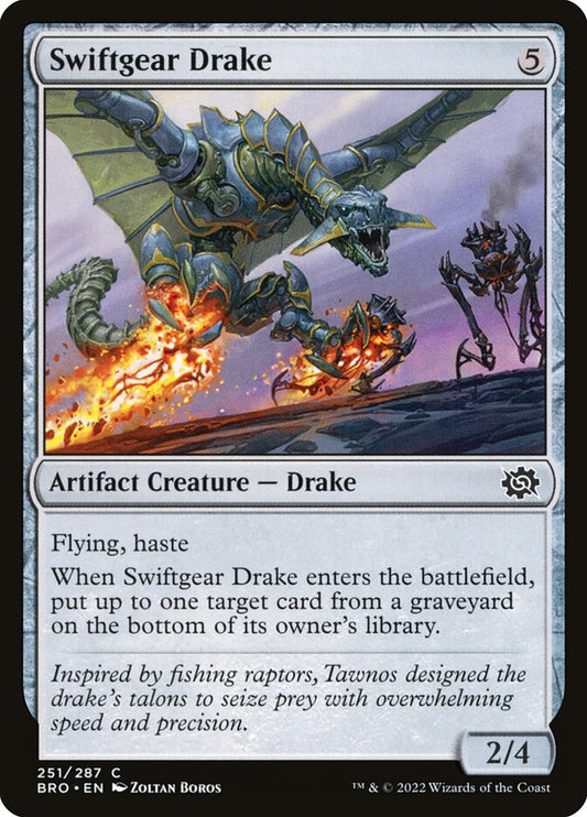 This Is An Image Of The Magic The Gathering Card Swiftgear Drake From The Set The Brothers' War - Designed By Artist Zoltan Boros