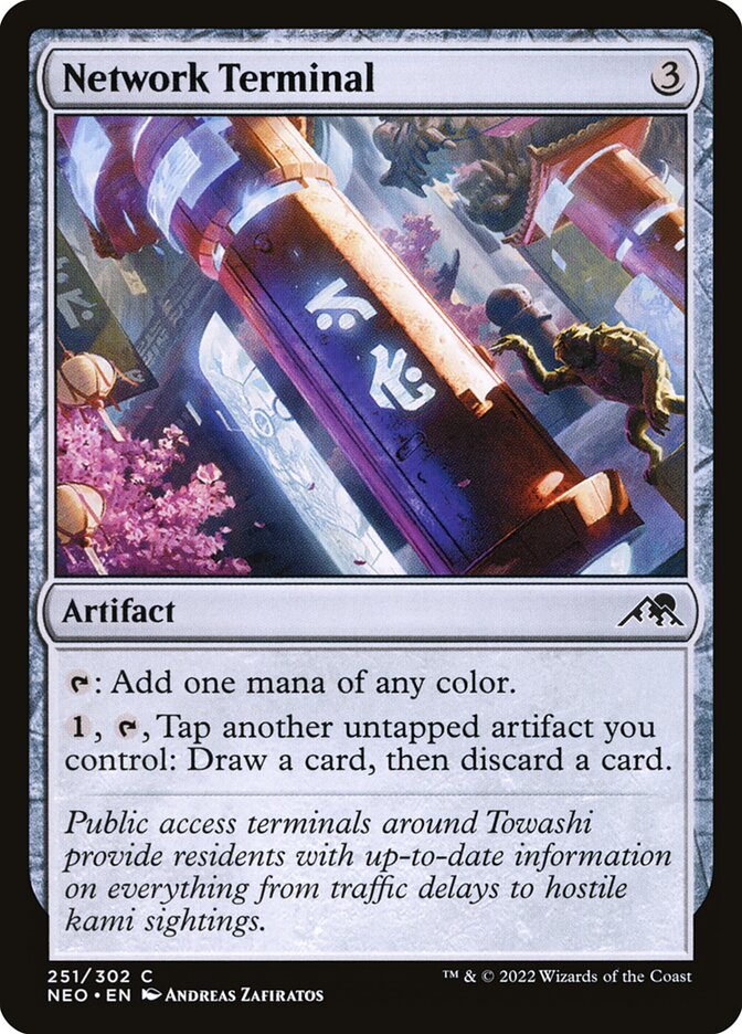 This Is An Image Of The Magic The Gathering Card Network Terminal From The Set Kamigawa: Neon Dynasty - Designed By Artist Andreas Zafiratos