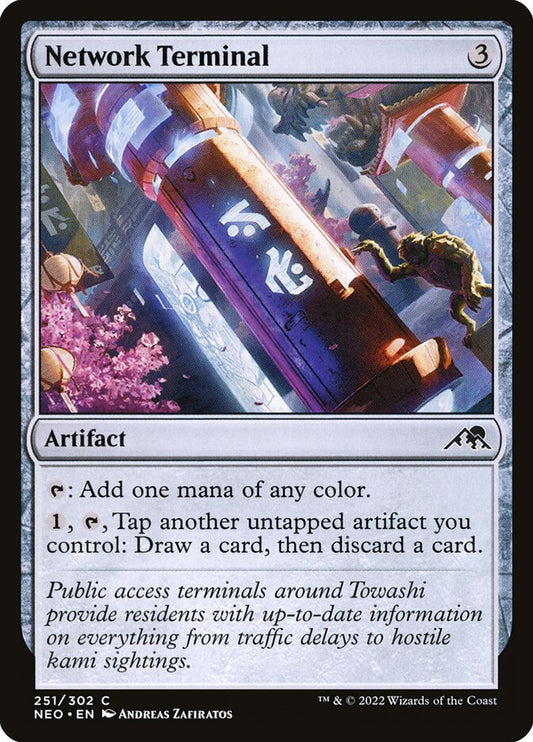 This Is An Image Of The Magic The Gathering Card Network Terminal From The Set Kamigawa: Neon Dynasty - Designed By Artist Andreas Zafiratos