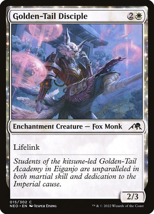 This Is An Image Of The Magic The Gathering Card Golden-Tail Disciple From The Set Kamigawa: Neon Dynasty - Designed By Artist Jesper Ejsing