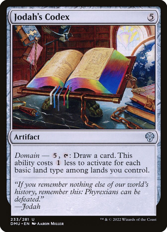 This Is An Image Of The Magic The Gathering Card Jodah's Codex From The Set Dominaria United - Designed By Artist Aaron Miller
