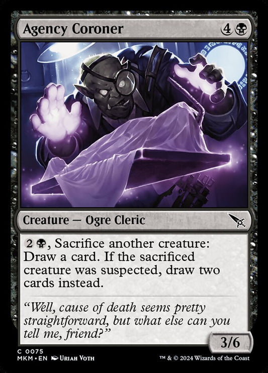 This Is An Image Of The Magic The Gathering Card Agency Coroner From The Set Murders at Karlov Manor - Designed By Artist Uriah Voth