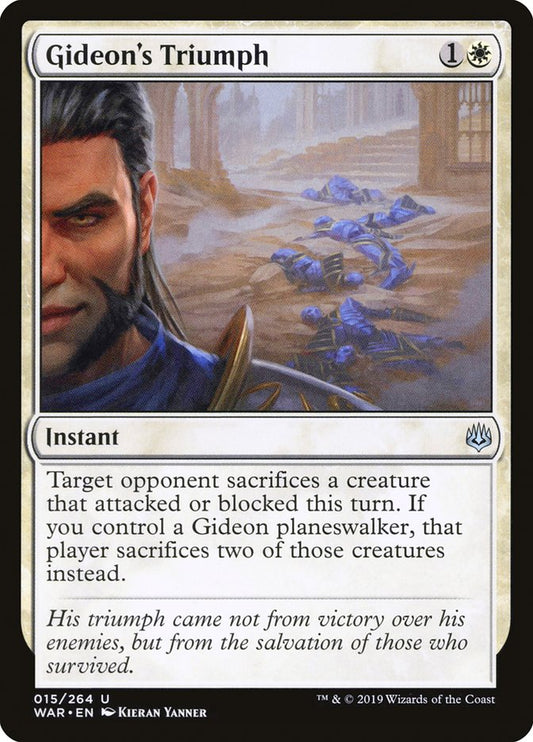 This Is An Image Of The Magic The Gathering Card Gideon's Triumph From The Set War of the Spark - Designed By Artist Kieran Yanner