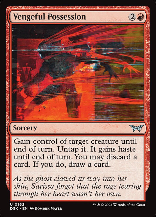 This Is An Image Of The Magic The Gathering Card Vengeful Possession From The Set Duskmourn: House of Horror - Designed By Artist Dominik Mayer