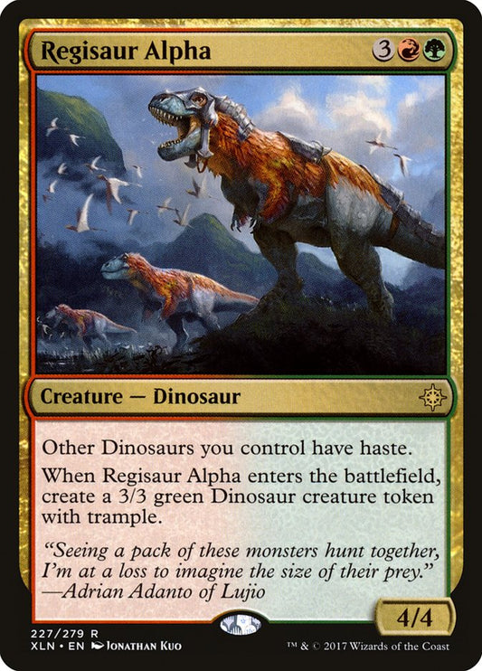 This Is An Image Of The Magic The Gathering Card Regisaur Alpha From The Set The Lost Caverns of Ixalan Commander - Designed By Artist Jonathan Kuo