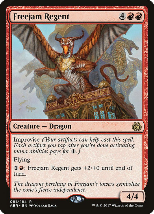 This Is An Image Of The Magic The Gathering Card Freejam Regent From The Set Aether Revolt - Designed By Artist Volkan Baǵa