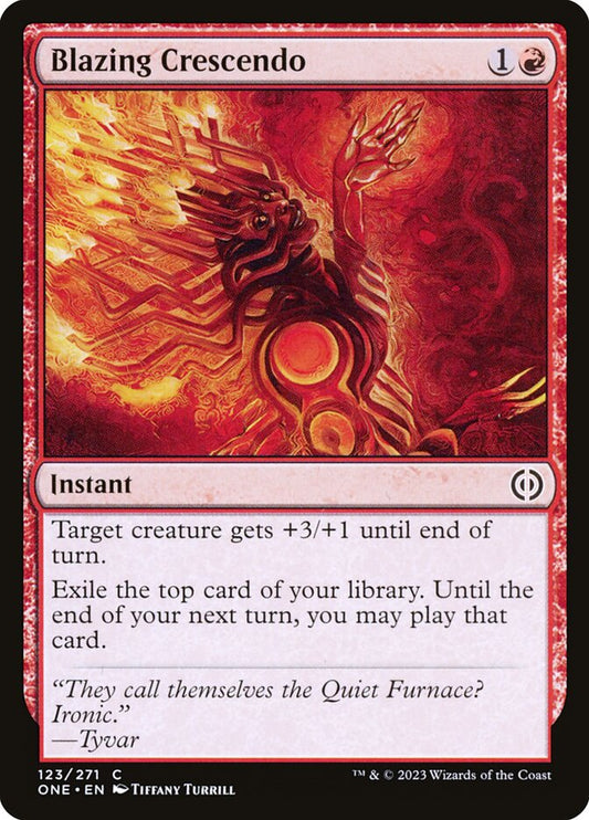 This Is An Image Of The Magic The Gathering Card Blazing Crescendo From The Set Phyrexia: All Will Be One - Designed By Artist Tiffany Turrill