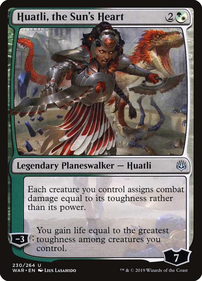 This Is An Image Of The Magic The Gathering Card Huatli, the Sun's Heart From The Set War of the Spark - Designed By Artist Lius Lasahido