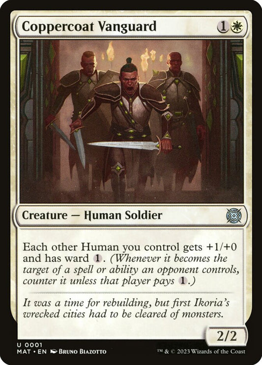 This Is An Image Of The Magic The Gathering Card Coppercoat Vanguard From The Set March of the Machine: The Aftermath - Designed By Artist Bruno Biazotto