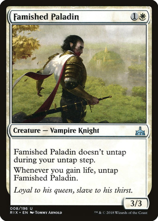 This Is An Image Of The Magic The Gathering Card Famished Paladin From The Set Rivals of Ixalan - Designed By Artist Tommy Arnold