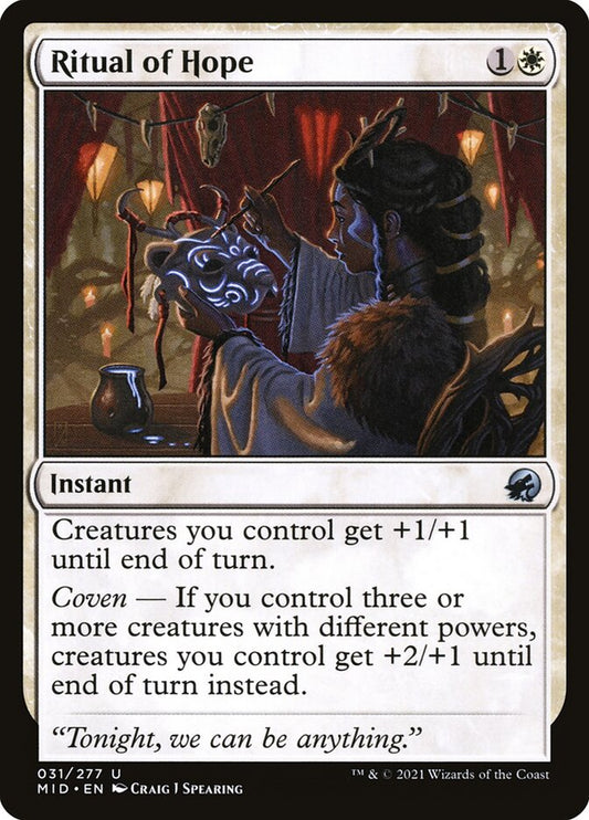 This Is An Image Of The Magic The Gathering Card Ritual of Hope From The Set Innistrad: Midnight Hunt - Designed By Artist Craig J Spearing