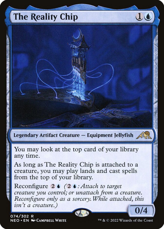 This Is An Image Of The Magic The Gathering Card The Reality Chip From The Set Kamigawa: Neon Dynasty - Designed By Artist Campbell White