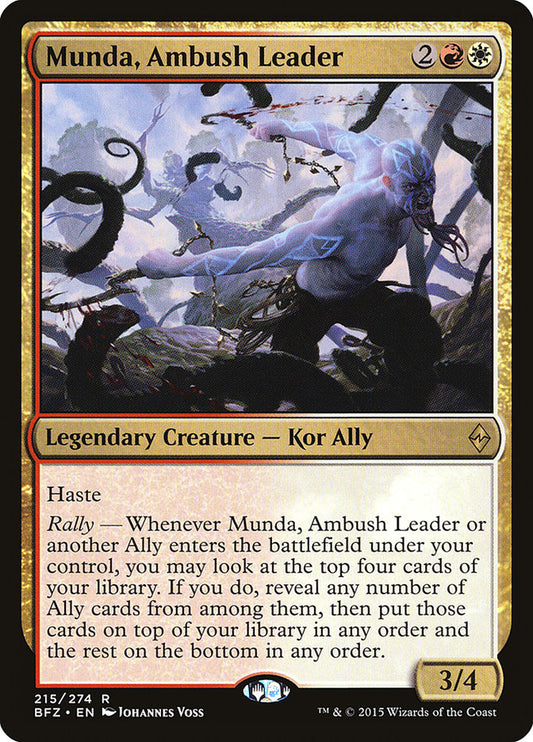This Is An Image Of The Magic The Gathering Card Munda, Ambush Leader From The Set Battle for Zendikar - Designed By Artist Johannes Voss