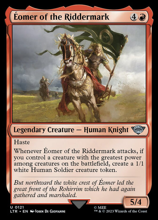 This Is An Image Of The Magic The Gathering Card Éomer of the Riddermark From The Set The Lord of the Rings: Tales of Middle-earth - Designed By Artist John Di Giovanni