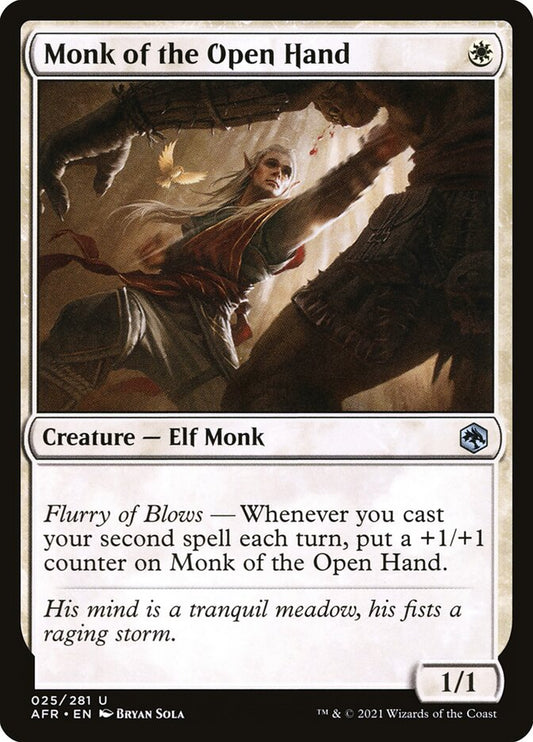This Is An Image Of The Magic The Gathering Card Monk of the Open Hand From The Set Adventures in the Forgotten Realms - Designed By Artist Bryan Sola