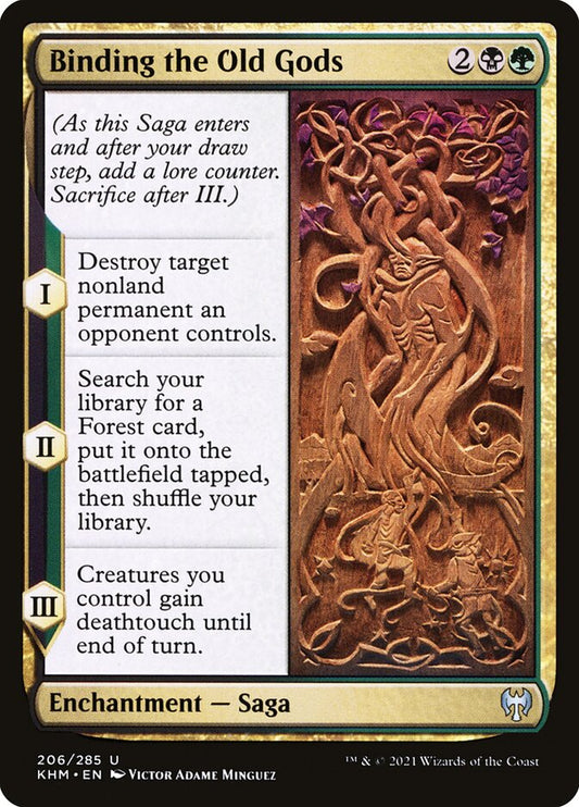 This Is An Image Of The Magic The Gathering Card Binding the Old Gods From The Set Duskmourn: House of Horror Commander - Designed By Artist Victor Adame Minguez