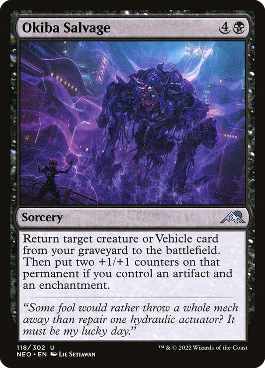 This Is An Image Of The Magic The Gathering Card Okiba Salvage From The Set Kamigawa: Neon Dynasty - Designed By Artist Lie Setiawan