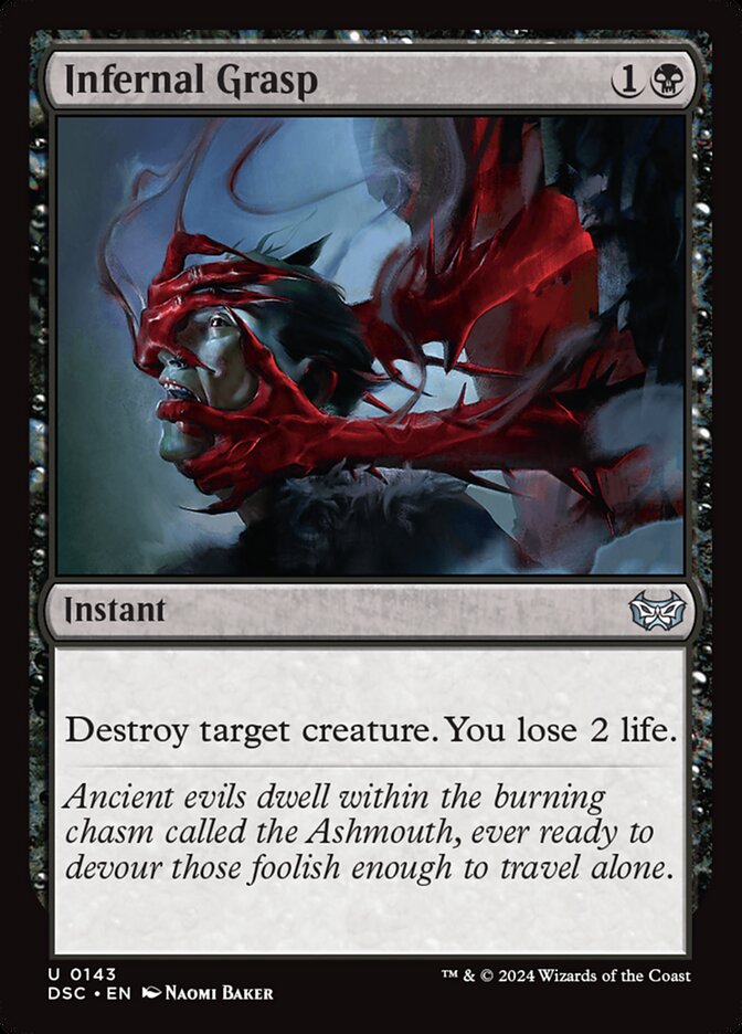This Is An Image Of The Magic The Gathering Card Infernal Grasp From The Set Tarkir: Dragonstorm Commander - Designed By Artist Naomi Baker