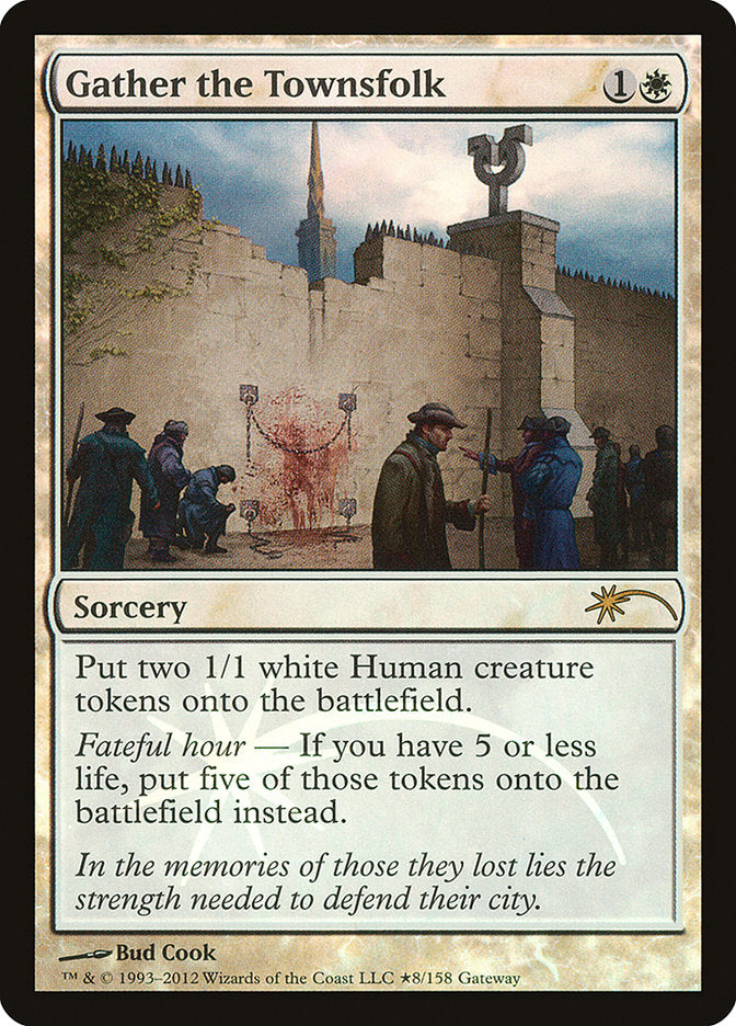 This Is An Image Of The Magic The Gathering Card Gather the Townsfolk From The Set Innistrad Remastered - Designed By Artist Bryan Sola