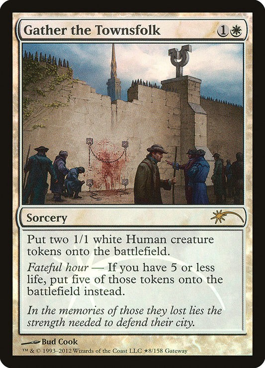 This Is An Image Of The Magic The Gathering Card Gather the Townsfolk From The Set Innistrad Remastered - Designed By Artist Bryan Sola