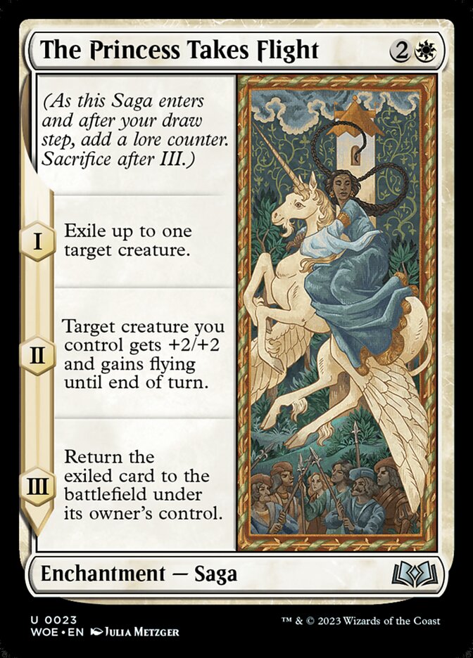 This Is An Image Of The Magic The Gathering Card The Princess Takes Flight From The Set Wilds of Eldraine - Designed By Artist Julia Metzger