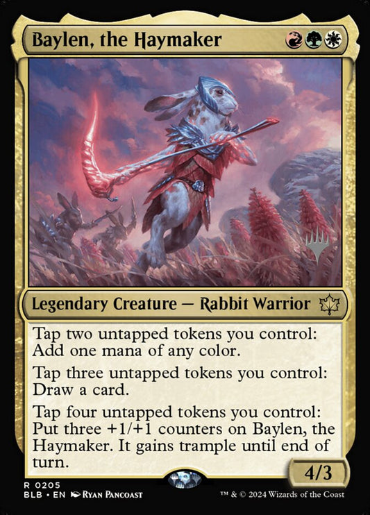 This Is An Image Of The Magic The Gathering Card Baylen, the Haymaker From The Set Bloomburrow - Designed By Artist Ryan Pancoast