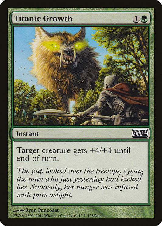 This Is An Image Of The Magic The Gathering Card Titanic Growth From The Set Wilds of Eldraine - Designed By Artist Iris Compiet