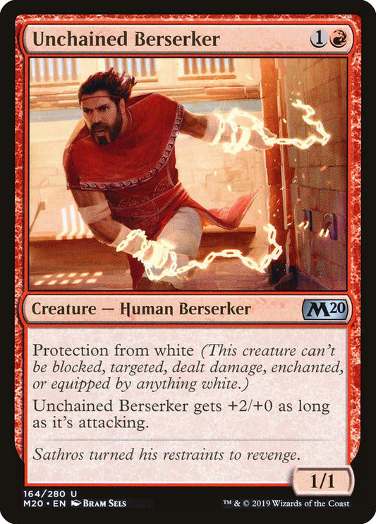 This Is An Image Of The Magic The Gathering Card Unchained Berserker From The Set Core Set 2020 - Designed By Artist Bram Sels