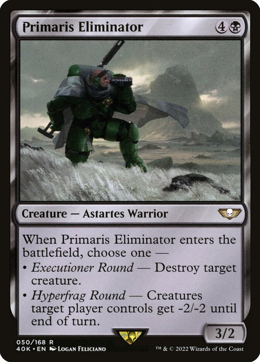 This Is An Image Of The Magic The Gathering Card Primaris Eliminator From The Set Warhammer 40,000 Commander - Designed By Artist Logan Feliciano