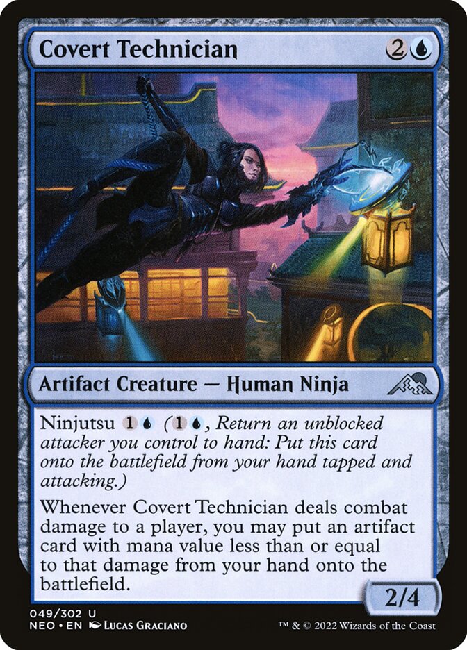 This Is An Image Of The Magic The Gathering Card Covert Technician From The Set Kamigawa: Neon Dynasty - Designed By Artist Lucas Graciano
