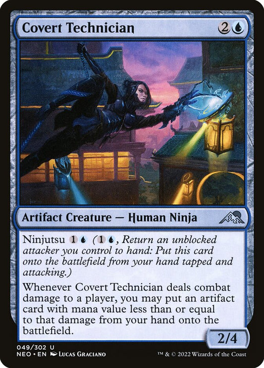 This Is An Image Of The Magic The Gathering Card Covert Technician From The Set Kamigawa: Neon Dynasty - Designed By Artist Lucas Graciano