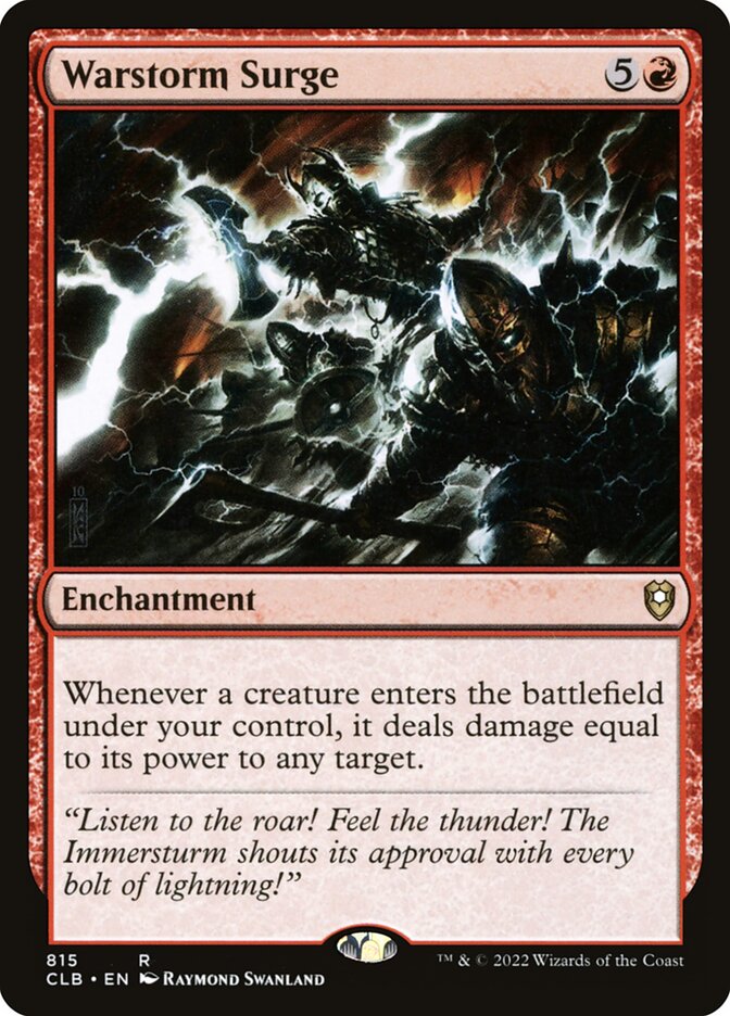 This Is An Image Of The Magic The Gathering Card Warstorm Surge From The Set Commander Legends: Battle for Baldur's Gate - Designed By Artist Raymond Swanland