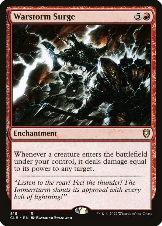 This Is An Image Of The Magic The Gathering Card Warstorm Surge From The Set Commander Legends: Battle for Baldur's Gate - Designed By Artist Raymond Swanland