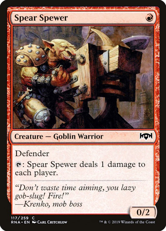 This Is An Image Of The Magic The Gathering Card Spear Spewer From The Set Ravnica Allegiance - Designed By Artist Carl Critchlow