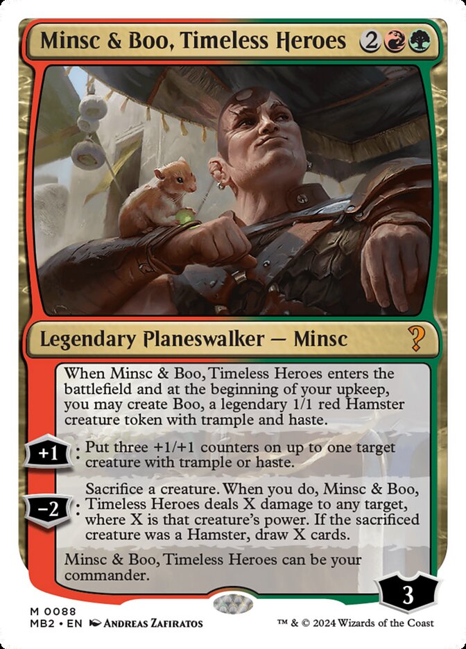 This Is An Image Of The Magic The Gathering Card Minsc & Boo, Timeless Heroes From The Set Mystery Booster 2 - Designed By Artist Andreas Zafiratos
