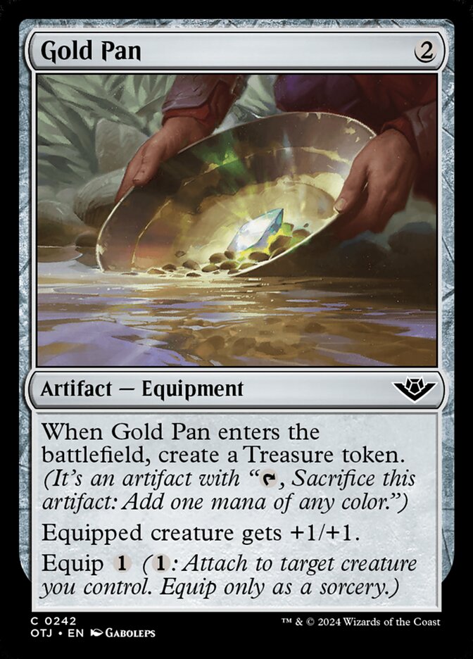 This Is An Image Of The Magic The Gathering Card Gold Pan From The Set Outlaws of Thunder Junction - Designed By Artist Gaboleps