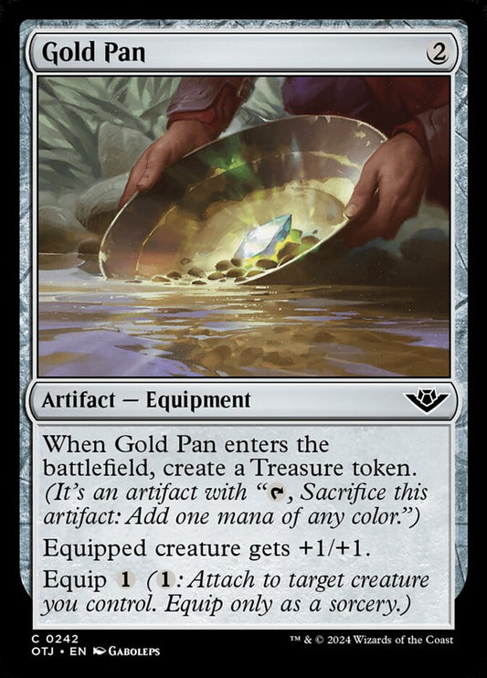 This Is An Image Of The Magic The Gathering Card Gold Pan From The Set Outlaws of Thunder Junction - Designed By Artist Gaboleps