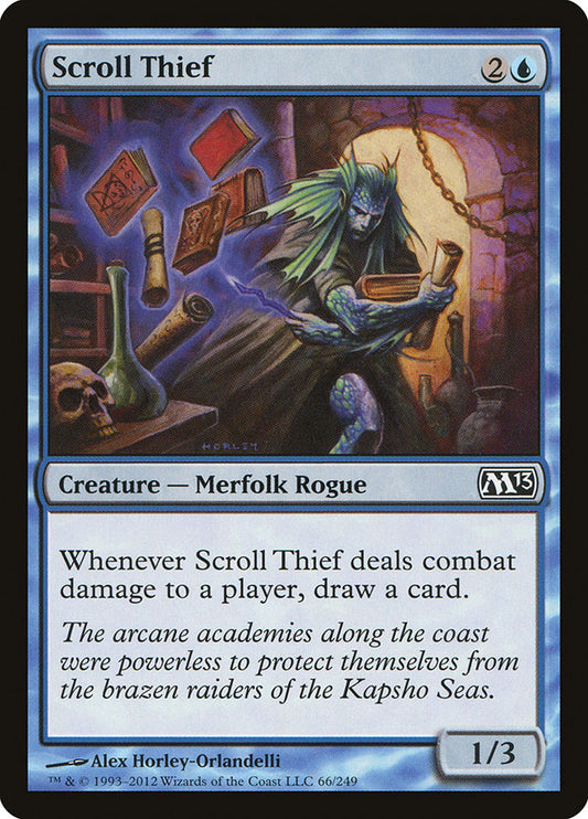 This Is An Image Of The Magic The Gathering Card Scroll Thief From The Set Duel Decks: Merfolk vs. Goblins - Designed By Artist Alex Horley-Orlandelli