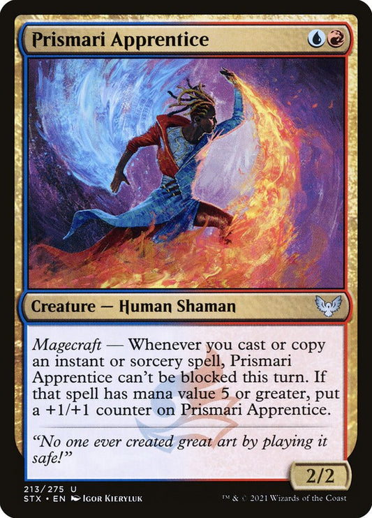 This Is An Image Of The Magic The Gathering Card Prismari Apprentice From The Set Strixhaven: School of Mages - Designed By Artist Igor Kieryluk