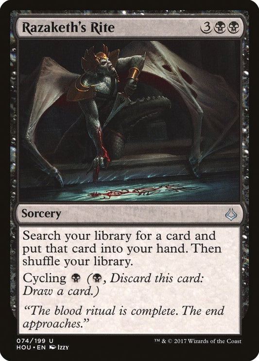 This Is An Image Of The Magic The Gathering Card Razaketh's Rite From The Set Hour of Devastation - Designed By Artist Izzy
