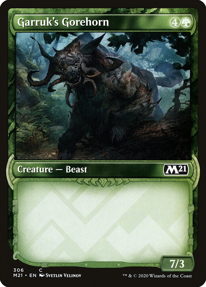 This Is An Image Of The Magic The Gathering Card Garruk's Gorehorn From The Set Core Set 2021 - Designed By Artist Svetlin Velinov