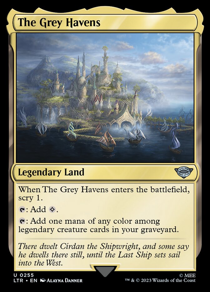 This Is An Image Of The Magic The Gathering Card The Grey Havens From The Set The Lord of the Rings: Tales of Middle-earth - Designed By Artist Alayna Danner