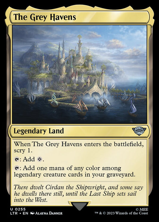 This Is An Image Of The Magic The Gathering Card The Grey Havens From The Set The Lord of the Rings: Tales of Middle-earth - Designed By Artist Alayna Danner