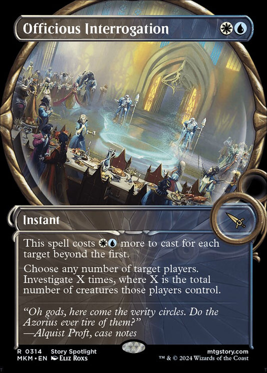 This Is An Image Of The Magic The Gathering Card Officious Interrogation From The Set Murders at Karlov Manor - Designed By Artist Borja Pindado