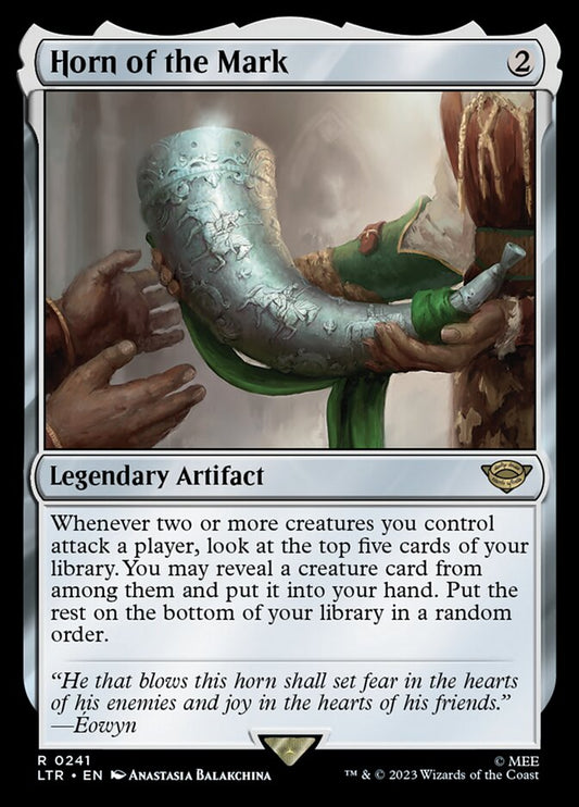 This Is An Image Of The Magic The Gathering Card Horn of the Mark From The Set The Lord of the Rings: Tales of Middle-earth - Designed By Artist Anastasia Balakchina