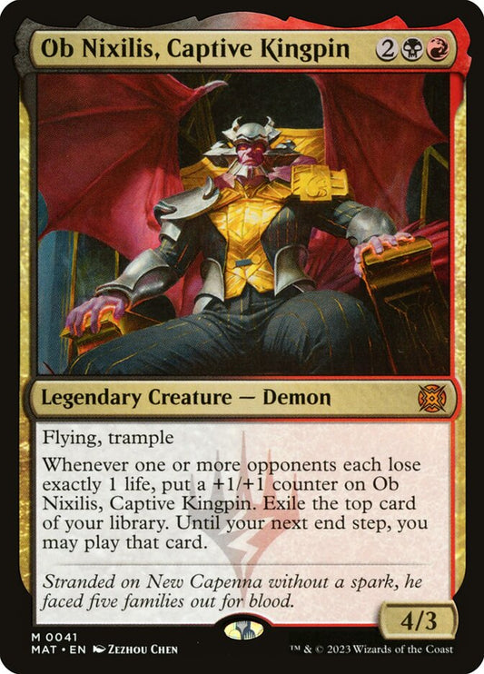 This Is An Image Of The Magic The Gathering Card Ob Nixilis, Captive Kingpin From The Set March of the Machine: The Aftermath - Designed By Artist Zezhou Chen
