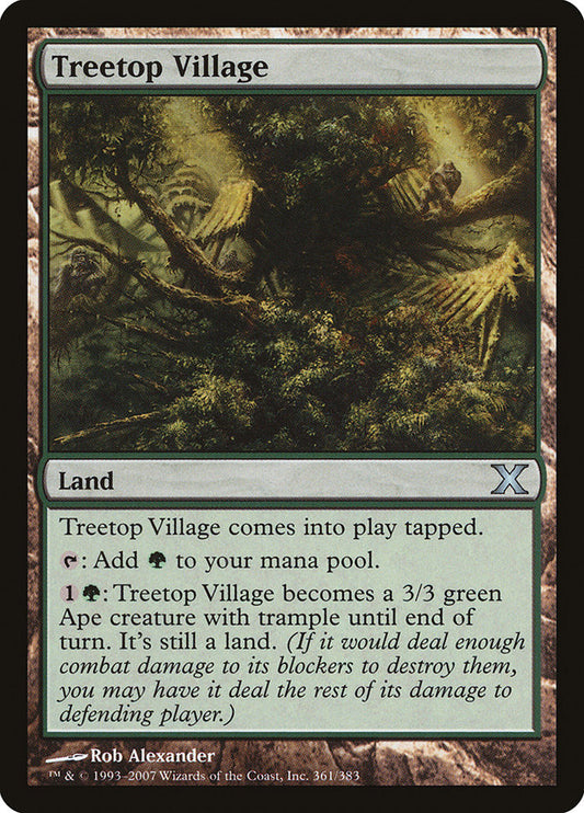 This Is An Image Of The Magic The Gathering Card Treetop Village From The Set Duel Decks: Elves vs. Inventors - Designed By Artist Rob Alexander