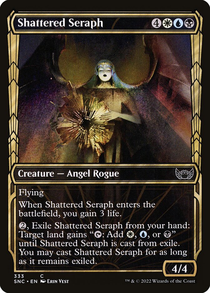 This Is An Image Of The Magic The Gathering Card Shattered Seraph From The Set Streets of New Capenna - Designed By Artist Bastien L. Deharme