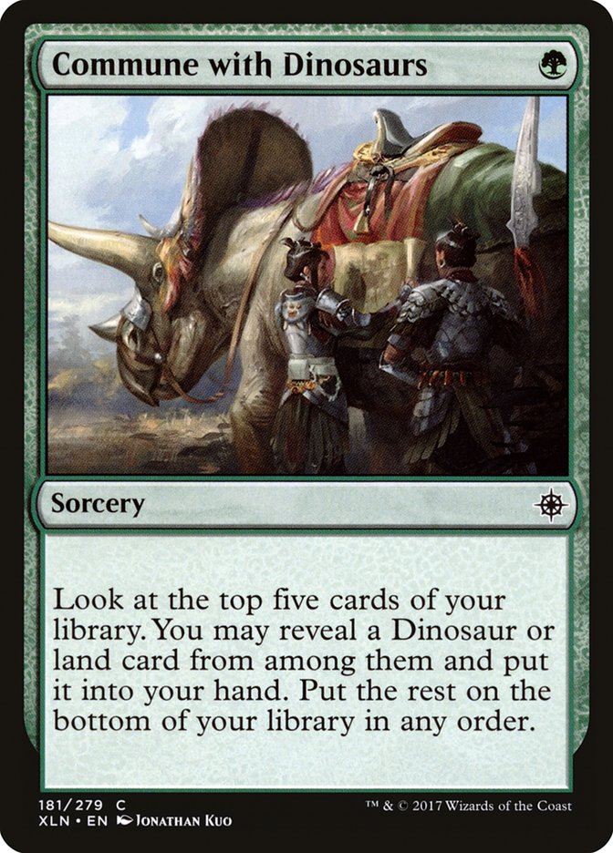 This Is An Image Of The Magic The Gathering Card Commune with Dinosaurs From The Set Jumpstart - Designed By Artist Jonathan Kuo